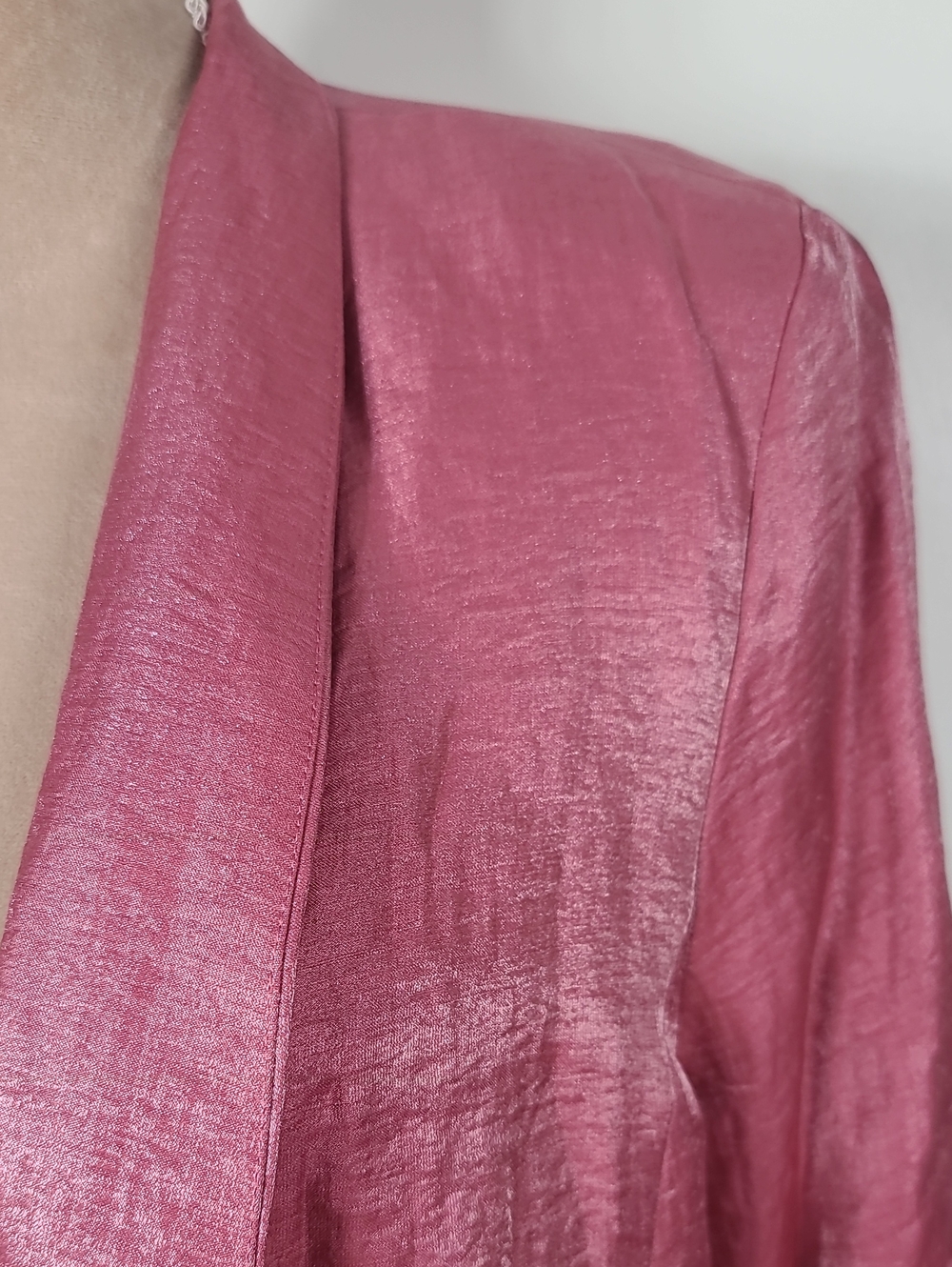 Vtg Y2K Eileen Fisher Shimmer Rouge Pink Open-Front Shawl Collar Blazer Jacket L - Picture 10 of 15